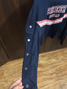 Navy Blue Long Sleeves Crop Top