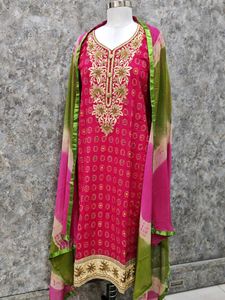 Pink Embroidered Kurti And Dupatta (No Pant)