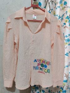 Peach Graphic Print Long Sleeve Top