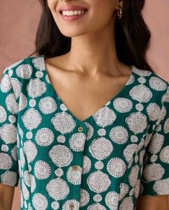 FabIndia Green Floral Dress