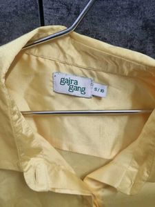 Yellow Ruffle Sleeve Button-Down Top