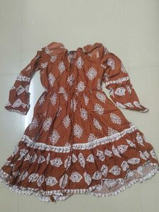 Brown Printed Long Sleeve Dress