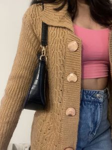 Long Collared Front Open Woollen Sweater