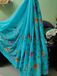 Blue Pure Chiffon Saree