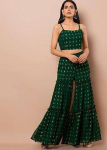 Emerald Green Crop Top & Palazzo Set From Indya