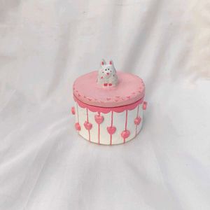 Handmade Clay Trinket Box (Pink Cat)