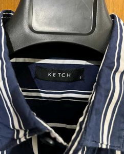 KETCH NAVY BLUE VERTICAL STRIPES SHIRT S(38)