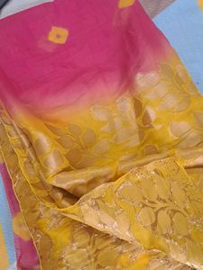 Yellow &amp;. Pink Two Shades Bandhani Sare