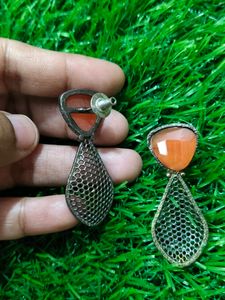 Oxydized Earrings With Orange Stone