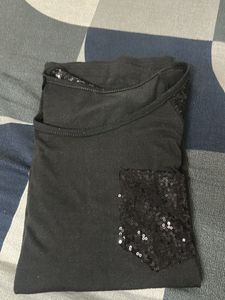 Sequin Sleeve Tee Black Very Pretty