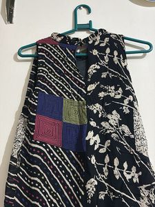 Patchwork Print Black Sleeveless Dress