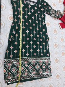 Dark Green Kurta With Plazo And Dupatta