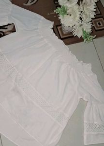 White Off Shoulder Full Sleeves Pretty Top