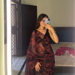 Elegant Black & Red Saree