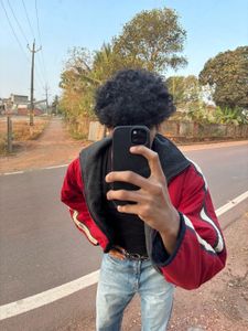 Red Jacket with Striped Sleeves