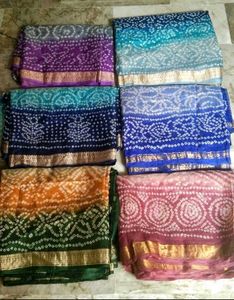6Brand new Bandhani cotton silk golden border sare