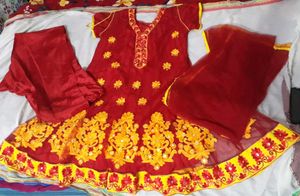 Elegant Red &amp; Gold Kurta Set