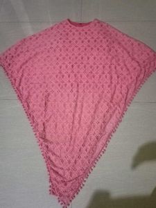 Pink Lace Tunic Top with Pom-Pom Trim