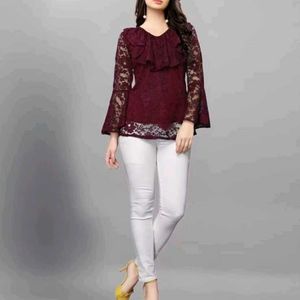 Elegant Burgundy Lace Bell Sleeve Top
