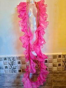 Pink Ruffle Dupatta circular attached