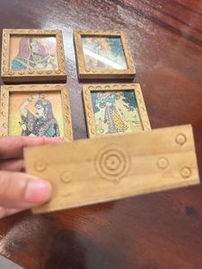 Set Of 4 Hand painted Wooden Coaster