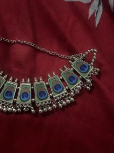 Peacock Feather Silver Necklace