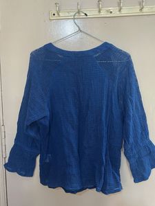 Boho Blue Knit Tassel Tie Top