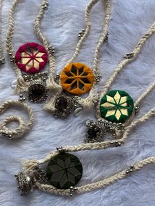 Jute &amp; Shisha Mirror Pendant Necklace