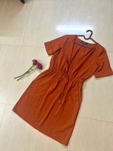 Casual Orange Dress with Drawstring Waist