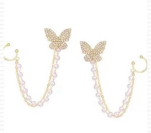 korean pearl stud falling ear cuff earrings