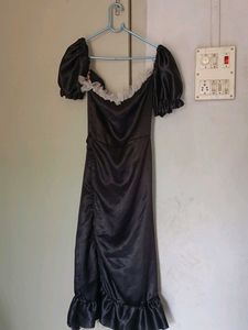 Black Ruffle-Trim Midi Dress