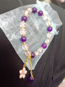 &#34;Amethyst purple ✨and Glass Pink Beaded Bracelet w