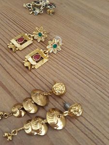 3 Elegant Gold Tone Earrings