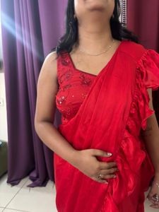 Stunning Red Ruffle Saree- Designer Made
