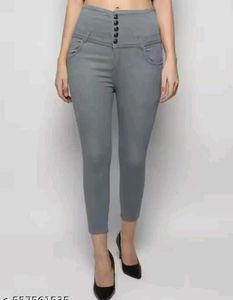 Gray High-Waisted Button Front Jeans