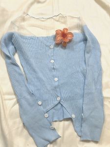 Blue Floral Button-Down Cardigan