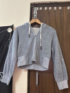 Gray Cropped Zip-Up Hoodie