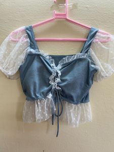 Blue Ruffle Corset Crop Top