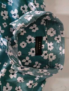 Zara Green Shirt With Flowers Priting
