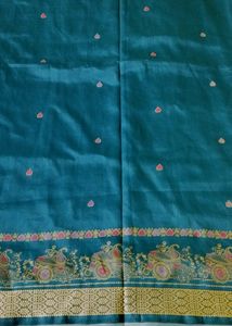 Teal Silk Saree with Paisley Border