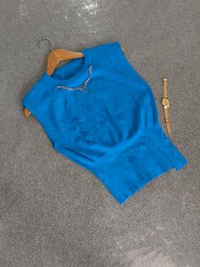 Blue Ribbed Knit Top