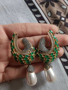 Statement Pearl & Emerald Earrings