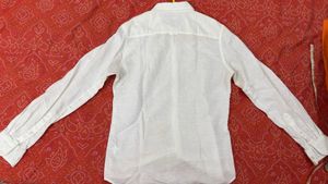 Benetton Off White Linen Long Sleeve Shirt