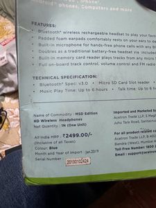 Ms Dhoni Brand Unused Sound Logic Wireless Headpho