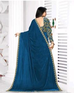 Elegant Blue Embroidered Saree                onli