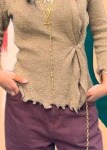 Brown Knit Long Sleeve Top