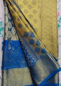 Gold &amp; Blue Kanjivaram Silk Saree