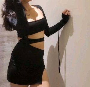 Black Cutout Slit Mini Dress