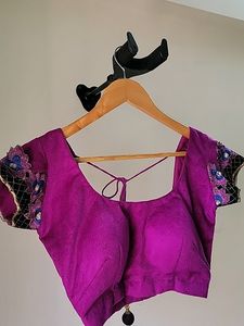 NEON PURPLE VELVET PADDED DESIGNER BLOUSE