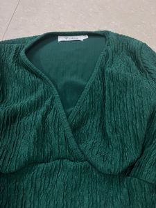 Green Wrap crop blouson Top